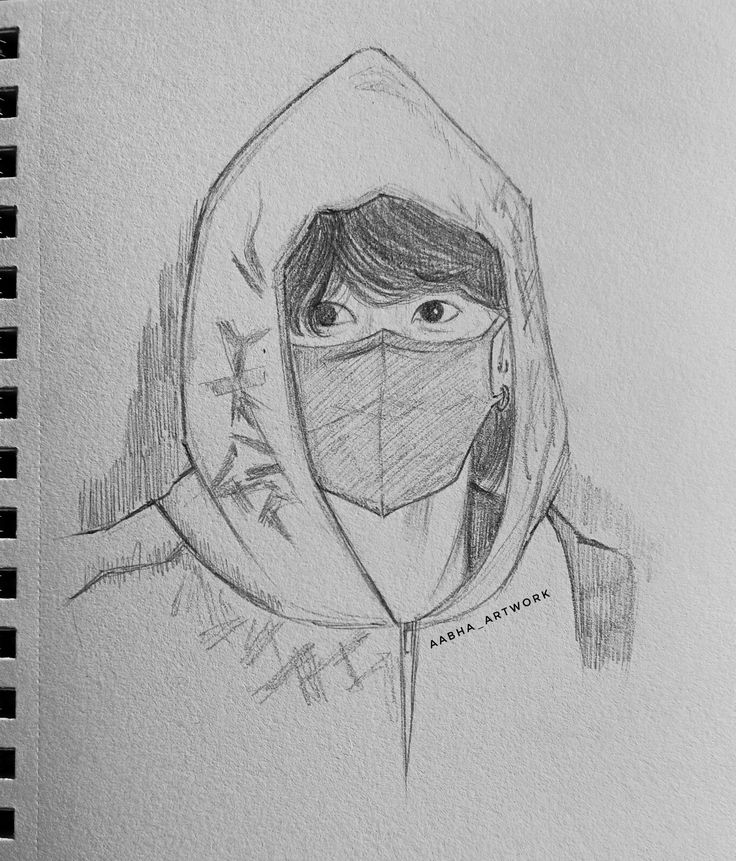 a drawing of a person wearing a face mask