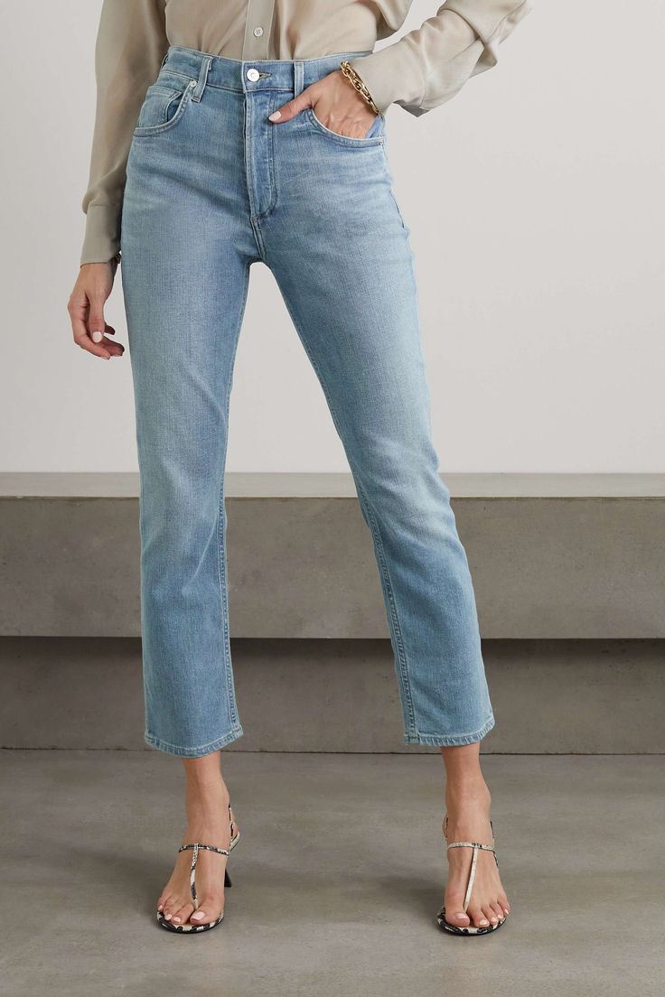 CITIZENS OF HUMANITY Jolene high-rise slim-leg jeans | NET-A-PORTER Chic Spring Mom Fit Jeans, Mid-rise Cropped Jeans With Five Pockets, Chic Mid-rise Mom Fit Bottoms, Medium Wash Mom Fit Cropped Jeans, Mom Fit Cropped Leg Medium Wash Jeans, Medium Wash Cropped Mom Jeans, Chic Straight Fit Jeans, Mid-rise Mom Fit Jeans For Fall, Fall High-rise Cropped Jeans With Five Pockets