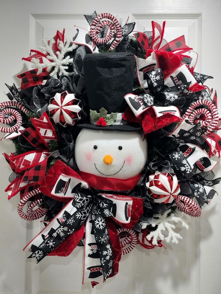 a christmas wreath with a snowman on it