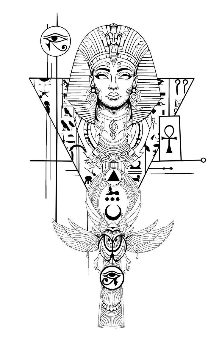 an image of the egyptian god with many symbols on his chest and head, as well as