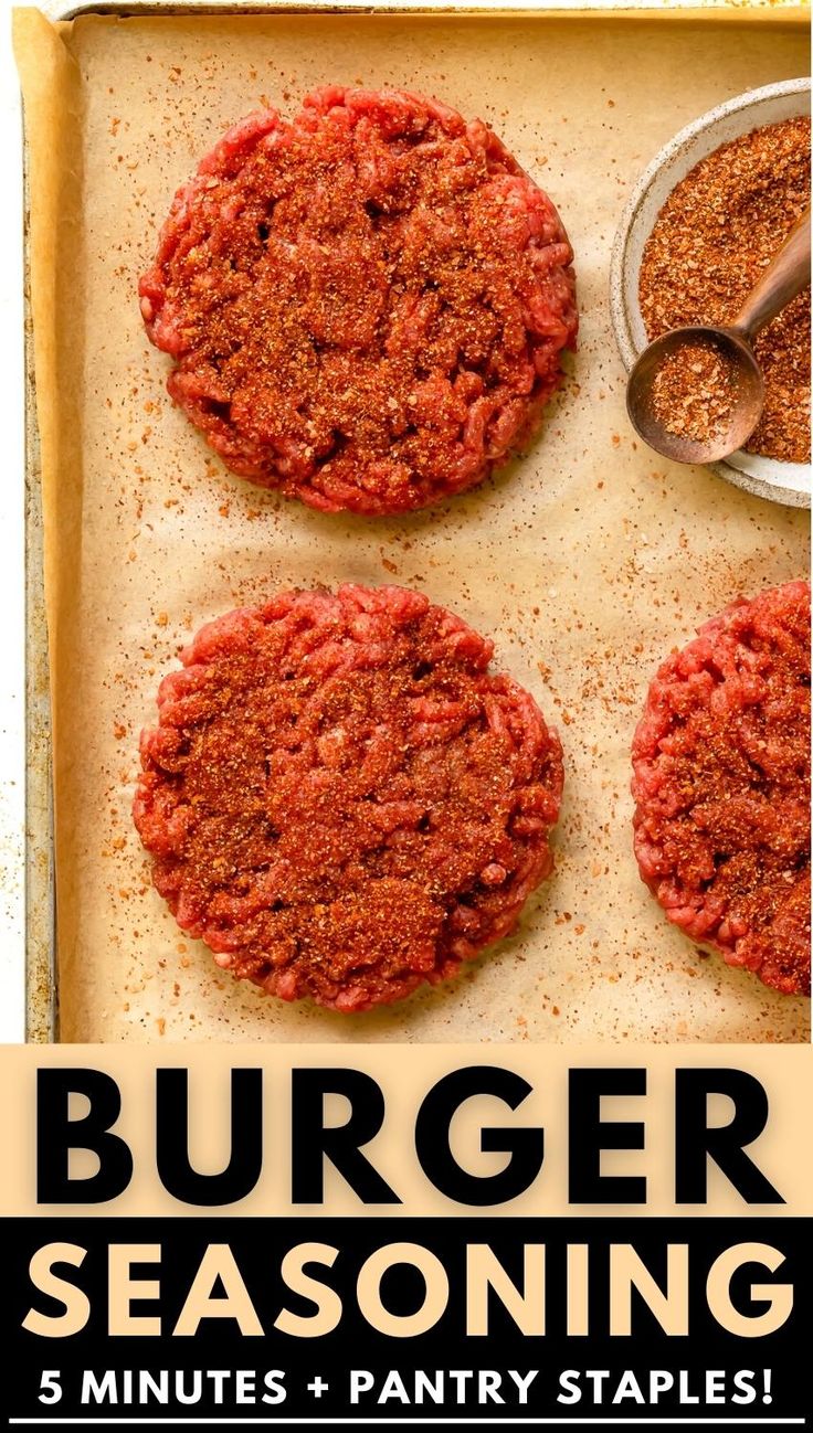 burger seasoning recipe with three hamburger patties on top