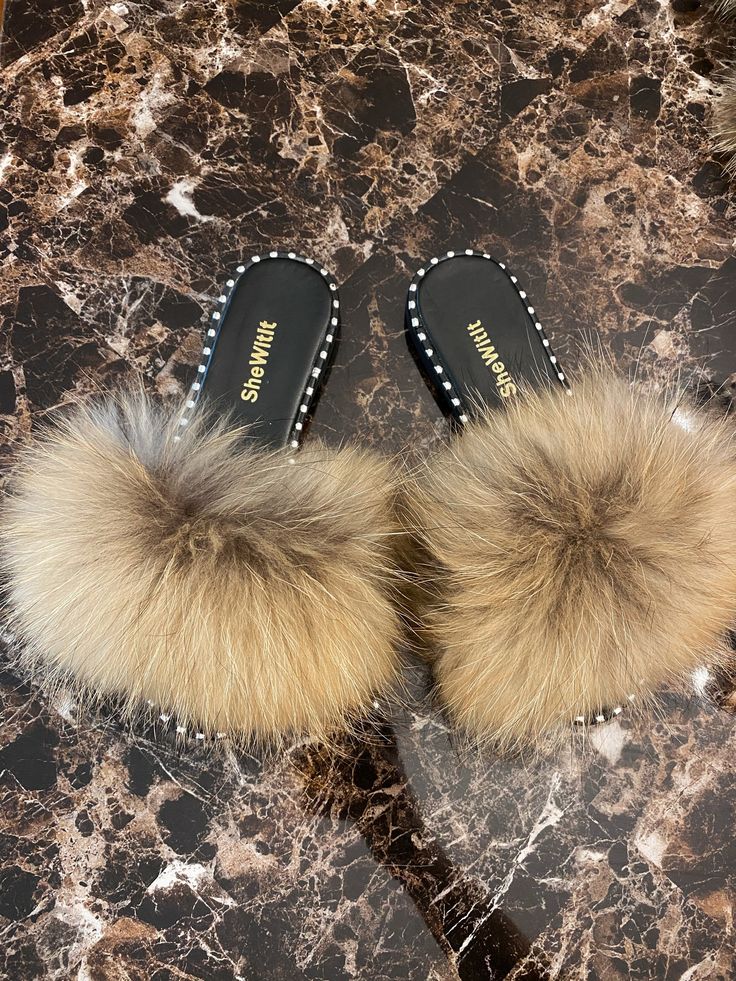 Our original classic fur flats. Our custom hand made fur flats are like no other. With premium fur and a sole with details that line the sole, you can't go wrong with these. They bring more of a classy laidback look that can be worn with anything. Put them in your purse after a long day of wearing heels to keep your outfit together. The natural color makes the paring endless. They run small so order a size up as all sales are final. Fluffy Flat Faux Fur Slippers, Fluffy Faux Fur Flat Slippers, Flat Faux Fur Slippers, Winter Faux Fur Flat Slippers, Faux Fur Slippers With Round Toe For Fall, Studded Flats, Long Day, Fur Slides, Natural Color