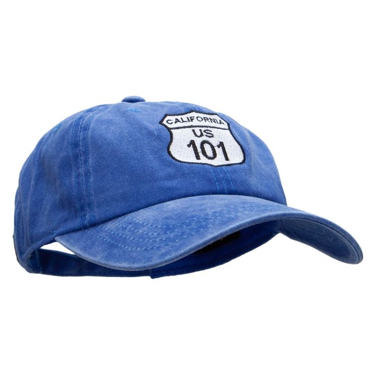 a blue hat that says california us 101 on the front, and is in white lettering