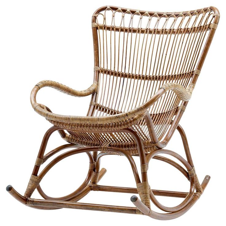 a wicker rocking chair on white background