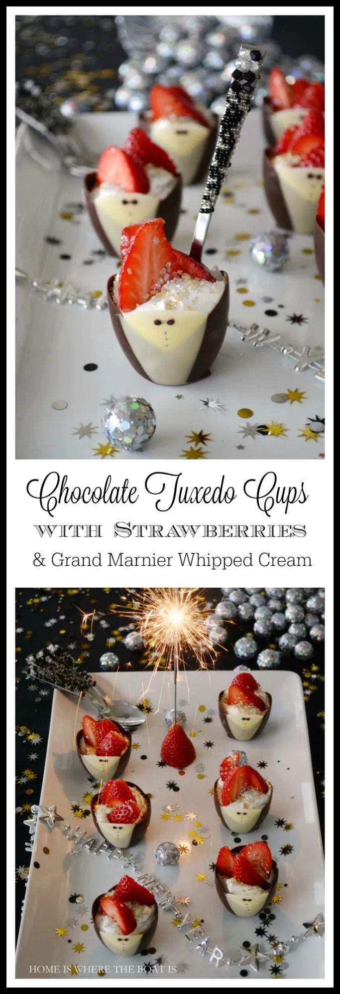 chocolate covered cups with strawberries and sparklers