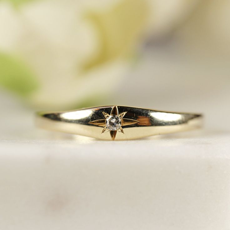 14k Solid Gold Diamond Star Setting Ring. DETAILS ABOUT THE RING! * 14k solid yellow gold * Gemstone : Brilliant cut genuine white diamond. * 0.03 carat weight F color SI clarity. Bottom width 1.92mm Top width 4mm Thickness 1.2mm 14k solid yellow gold, rose gold or white gold options. *** All our raw materials are sourced from US-based companies for the quality and safety of our handmade products. *** All orders are elegantly packaged in small gift boxes with extra gift pouches for protection, m Star-shaped Yellow Gold Diamond Promise Ring, Star-shaped Diamond Ring With Single Diamond For Anniversary, 14k Yellow Gold Star-shaped Rings, 14k Yellow Gold Star Shaped Rings, Classic Yellow Gold Star-shaped Diamond Ring, Star-shaped Signet Ring In 14k Gold For Anniversary, Star-shaped Diamond Ring For Gift, Anniversary Star-shaped Signet Ring In 14k Gold, Classic Star-shaped Diamond Anniversary Ring