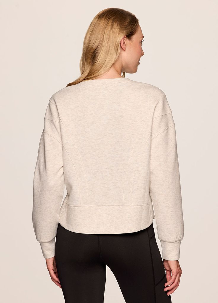 Our In The Studio Cropped Pullover combines a classic crewneck design and super soft, trendy scuba fabric for a lightweight pullover you can take from studio to street. A slightly cropped length is complemented by a relaxed fit, dropped shoulders and sporty seaming detail that allow for easy styling and layering. Throw this cute crop sweatshirt over a sports bra for a workout or pair it with jeans for a casual-cute look. Cropped Pullover, Scuba Fabric, Crewneck Design, A Workout, Crop Sweatshirt, In The Studio, The Studio, Drop Shoulder, Layering