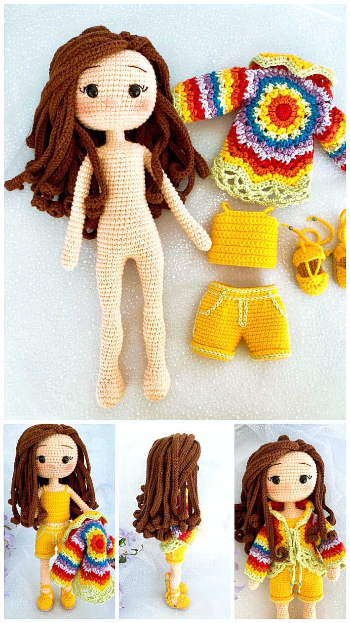 Crochet Doll Clothes Free Pattern, Crochet Doll Clothes Patterns, Doll Amigurumi Free Pattern, Amigurumi Minta, Crochet Doll Tutorial, Doll Patterns Free, Prințese Disney, Crochet Dolls Free Patterns, Pola Amigurumi