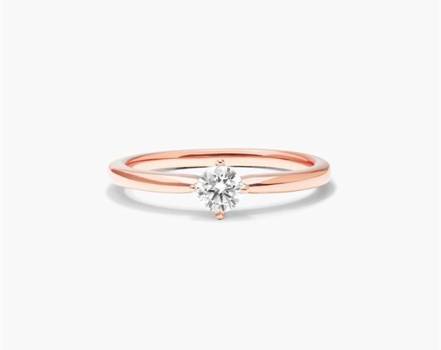 14K Rose Gold Lab-Created Solitaire Ring. Unmatched in beauty and elegance, this simple yet elegant design involves 4-claw prongs positioned at North, East, South, West points of a diamond like a compass. Fashioned in 14K gold, this timeless design showcases a sparkling lab-created round brilliant-cut diamond. North East South West, A Compass, Claw Prong, Jewelry Rings Diamond, South West, North East, Showcase Design, Round Brilliant Cut Diamond, Brilliant Cut Diamond