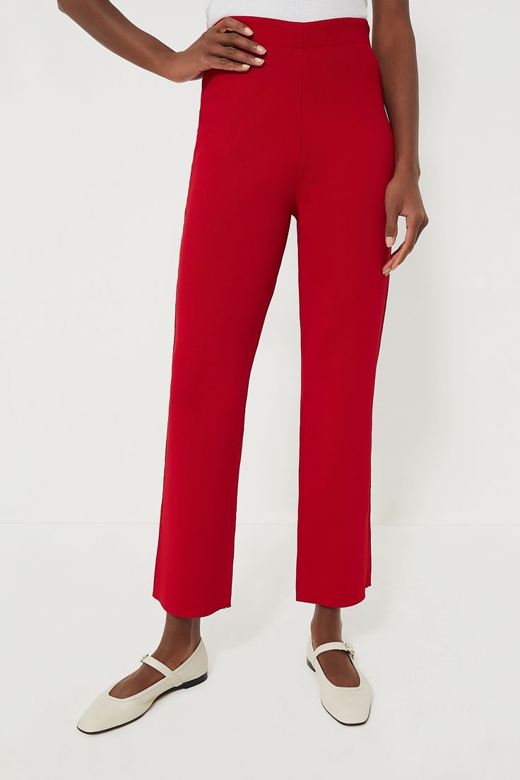 Red Compression Knit Ashford Pants Red Wide Leg Elastane Pants, Stretch Pants With Straight Hem For Fall, Red Straight Dress Pants For Fall, Red Casual Bottoms With 4-way Stretch, Red Stretch Pants For Fall, Casual Red Bottoms With 4-way Stretch, Red Stretch High-waisted Dress Pants, Red Stretch Straight Leg Pants, Red Elastane Trousers