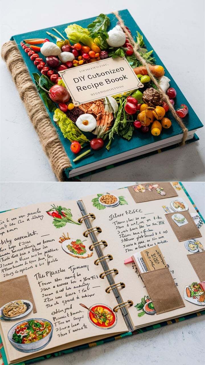 an open recipe book sitting on top of a table