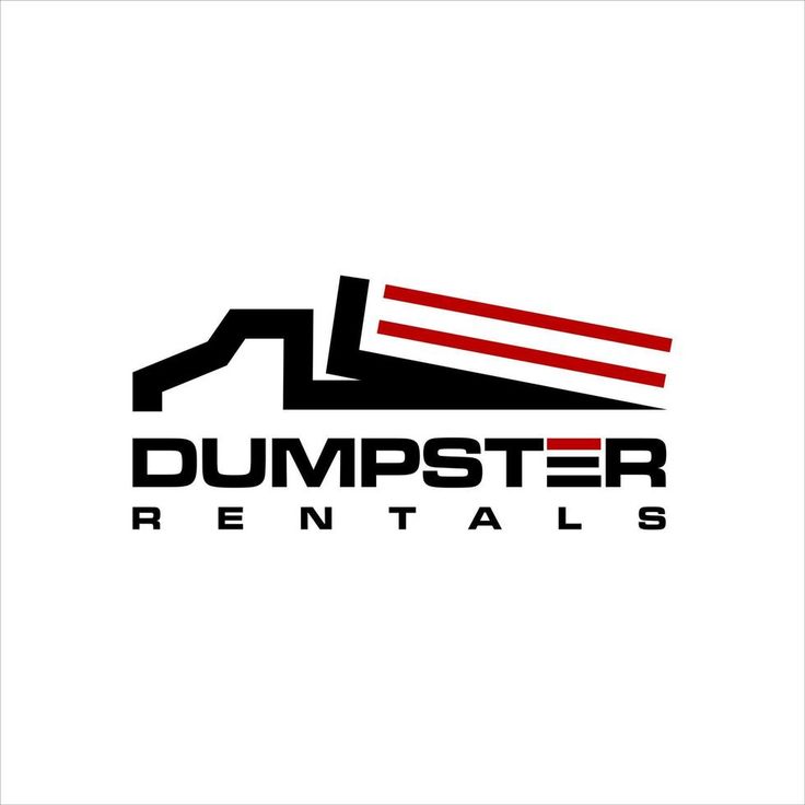 the logo for dumpster rentals is shown in black and red letters on a white background