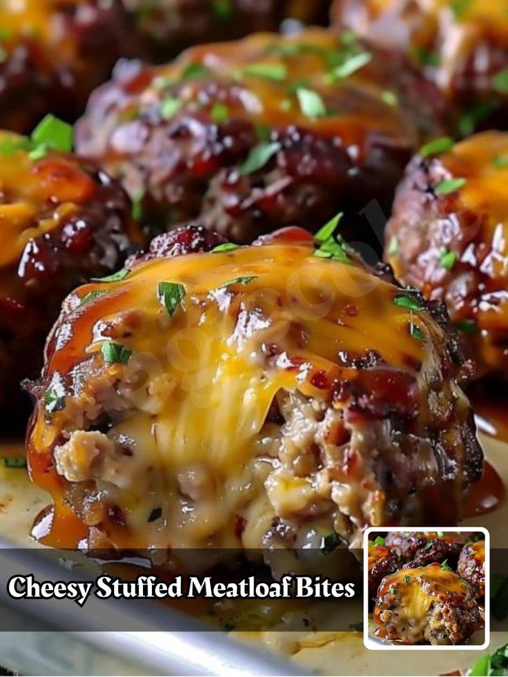 cheesy stuffed meatloaf bites on a plate