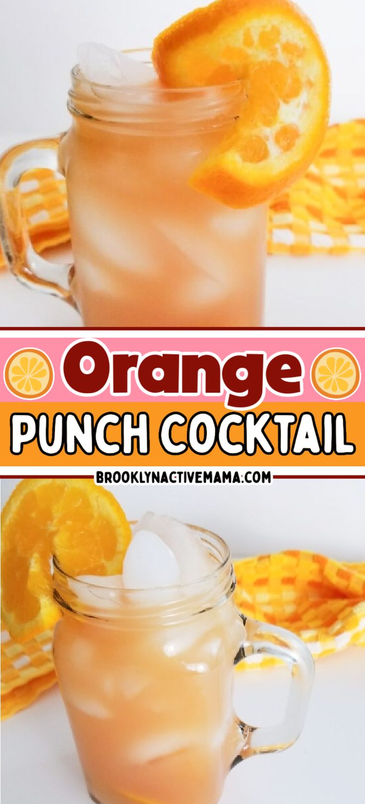 an orange punch cocktail in a mason jar