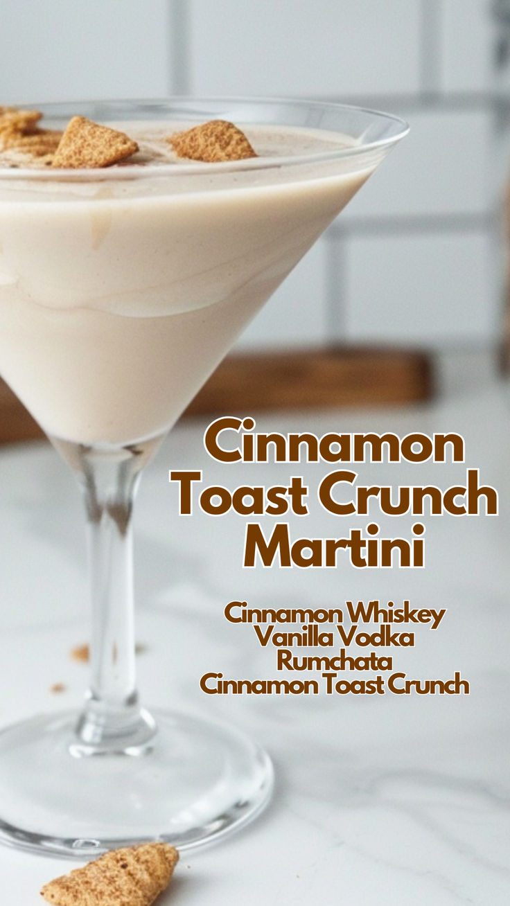 Cinnamon Toast Crunch Martini Cinnamon Toast Crunch Alcoholic Drink, Vanilla Vodka Martini Recipes, Cinnamon Roll Cocktail, Rum Chata Recipes, Dessert Martinis, Cinamon Toast, Martini Variations, Cinnamon Cocktails, Rumchata Cocktails