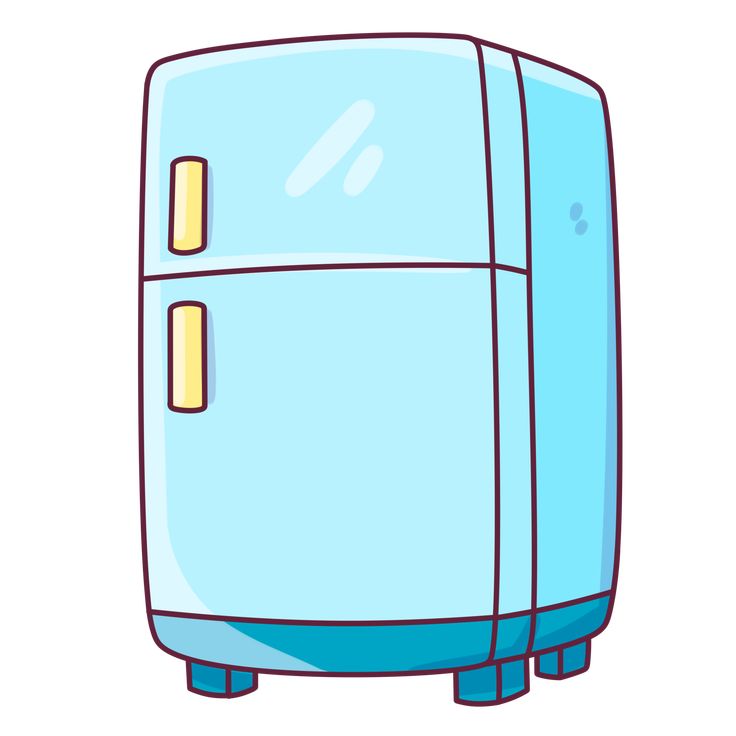 a blue refrigerator sitting on top of a white floor