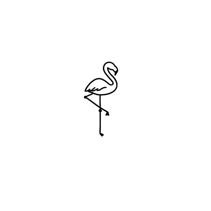 a black and white drawing of a flamingo standing on one leg with its head turned to the side