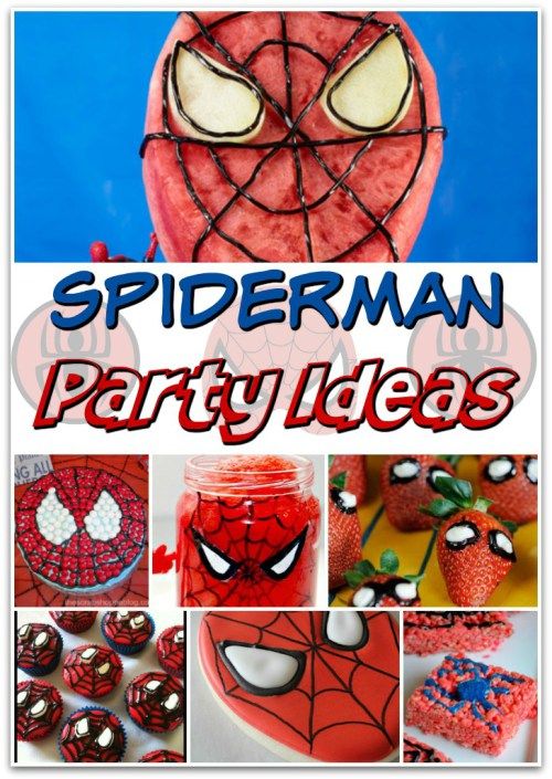 spiderman party ideas with pictures of cakes, cupcakes and desserts on it