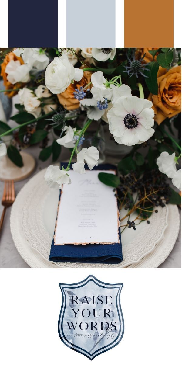 an image of a table setting with flowers and menus on it, along with the words raise your words