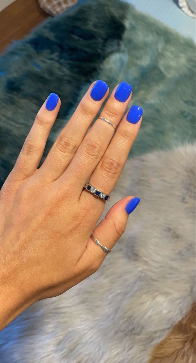 Simple Elegant Nail Designs, Nails For May, Short Dip Nails, Nails Dipped, Blue Nail Inspo, Bright Blue Nails, Fashionable Nails, Blue Gel Nails, Ideas For Fun