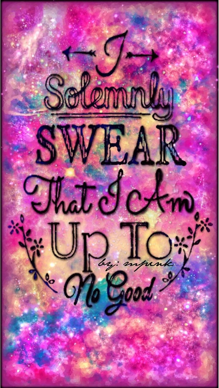 the quote i solemnly swear that i am up to no good on purple and pink background