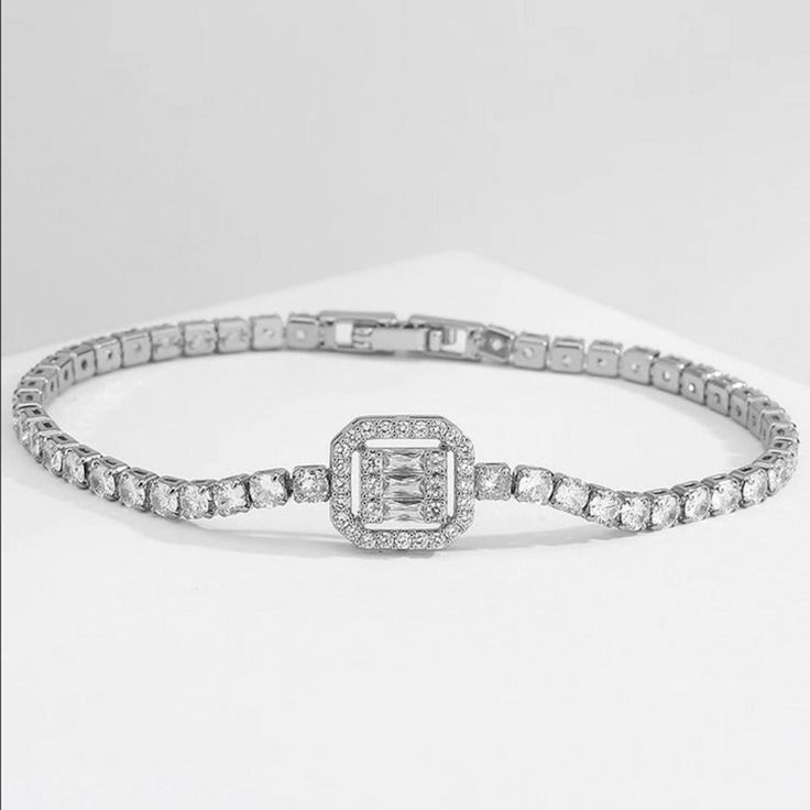 Brand New Women's Square Baguette Diamond Tennis Bracelet 14k White Gold Plated Sterling Silver Genuine 3ct Lab Created Princess Cut Diamonds Standard 7 Inch (Most Common Women's Size) Retail Price $350 Buy With Confidence From A Trusted Seller With A 99%+ Feedback Rating! A0285 (Id-453) Elegant Rectangular Brilliant Cut Tennis Bracelet, Elegant Rectangular Diamond Cut Tennis Bracelet, Luxury Rectangular Diamond Cut Tennis Bracelet, Elegant Diamond Tennis Bracelet With Rectangular Shape, Diamond Tennis Bracelet For Wedding, Formal Diamond Bracelet With Baguette Diamonds, Elegant Emerald Cut Diamond Bracelet For Wedding, Elegant Emerald-cut Diamond Wedding Bracelet, Formal Rectangular Diamond Tennis Bracelet