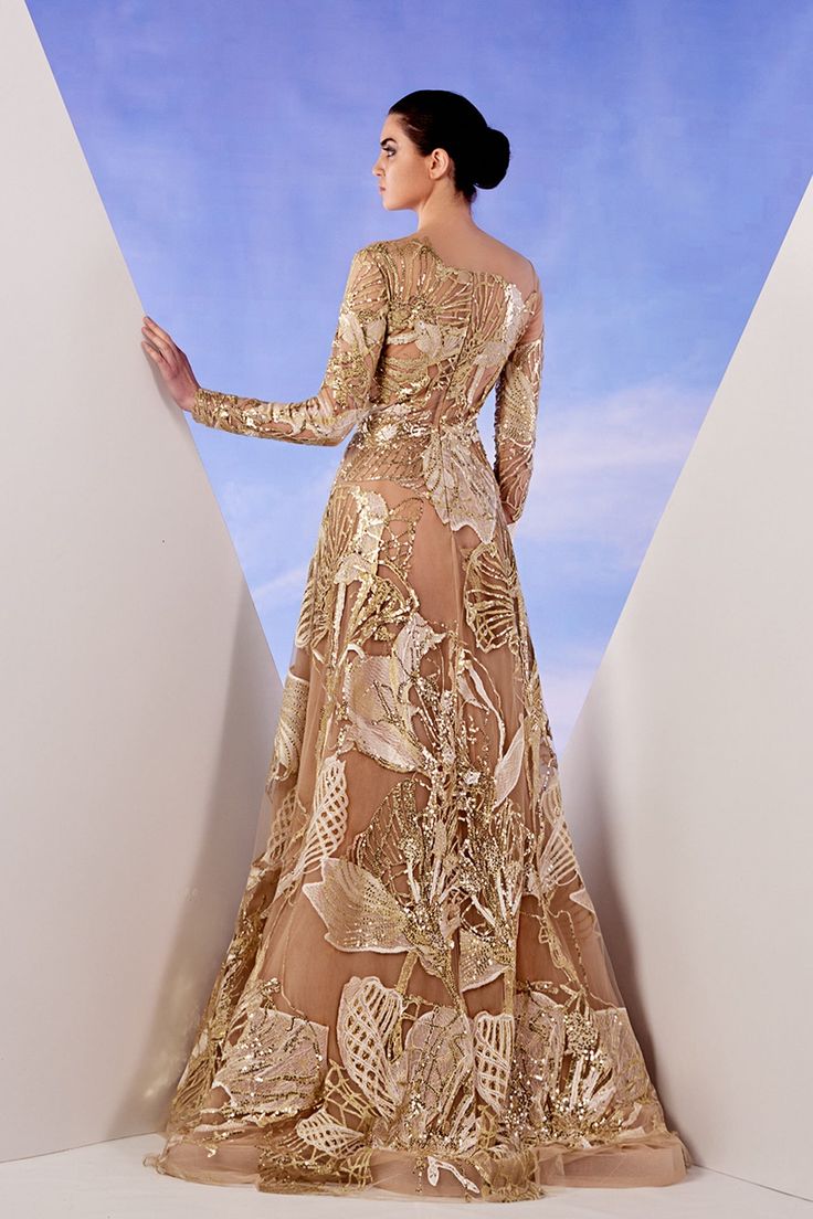 Gold beade long sleeves gown – HerTrove Luxury Embroidered Dress For Reception, Evening Gown With Intricate Embroidery And Long Sleeves, Long Sleeve Gown With Intricate Embroidery For Evening, Luxury Long Sleeve Sequin Dress For Formal Occasions, Luxury Sequin Reception Dress, Long Sleeve Gala Dress With Intricate Embroidery, Long Sleeve Dresses With Intricate Embroidery For Gala, Long Sleeve Embroidered Dresses For Gala, Embroidered Long Sleeve Gala Dress