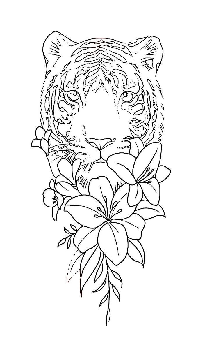 a tiger with flowers in its mouth