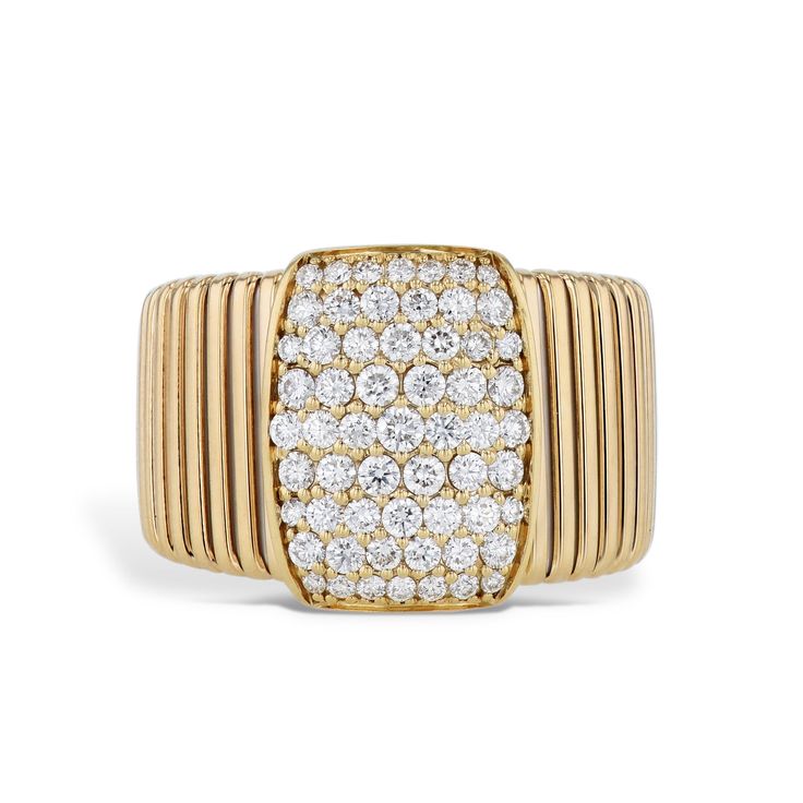 Pave Diamond Center Yellow Gold Ring Rings Curated by H Pave Wedding Rings, Pave Jewelry, Pave Pendant, Pave Ring, Yellow Gold Ring, Gold Diamond Rings, Jewellery Designs, Jewelry Inspo, Wrist Watches