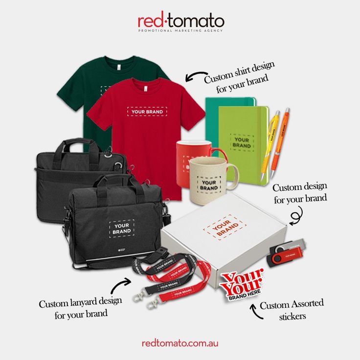 the contents of a redtomatoo bag including t - shirt, mug, pen and notebook