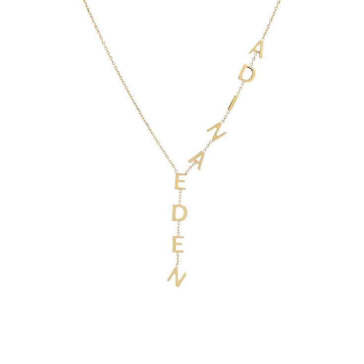 Set a modern standard for personalized style in Adina Eden's Solid Name Lariat, featuring a chic asymmetrical lariat design with upper-case, block letter charms that adorn one half of the chain. Customize this gem with the lettering of your choice. Layer it up with a couple of accent chains for an exquisite style out on the town. Product Details Made from Sterling Silver Gold Plated Drop Length: 2" Initial Size: 8MM Length: 16" + 2" Extender This Item Requires 12-18 Business Days to be Produced Diamond Anklet, Gold Drop Necklace, Bold Rings, Elegant Sophisticated, Versatile Jewelry, Everyday Necklace, Custom Name Necklace, Initial Jewelry, Anklet Bracelet