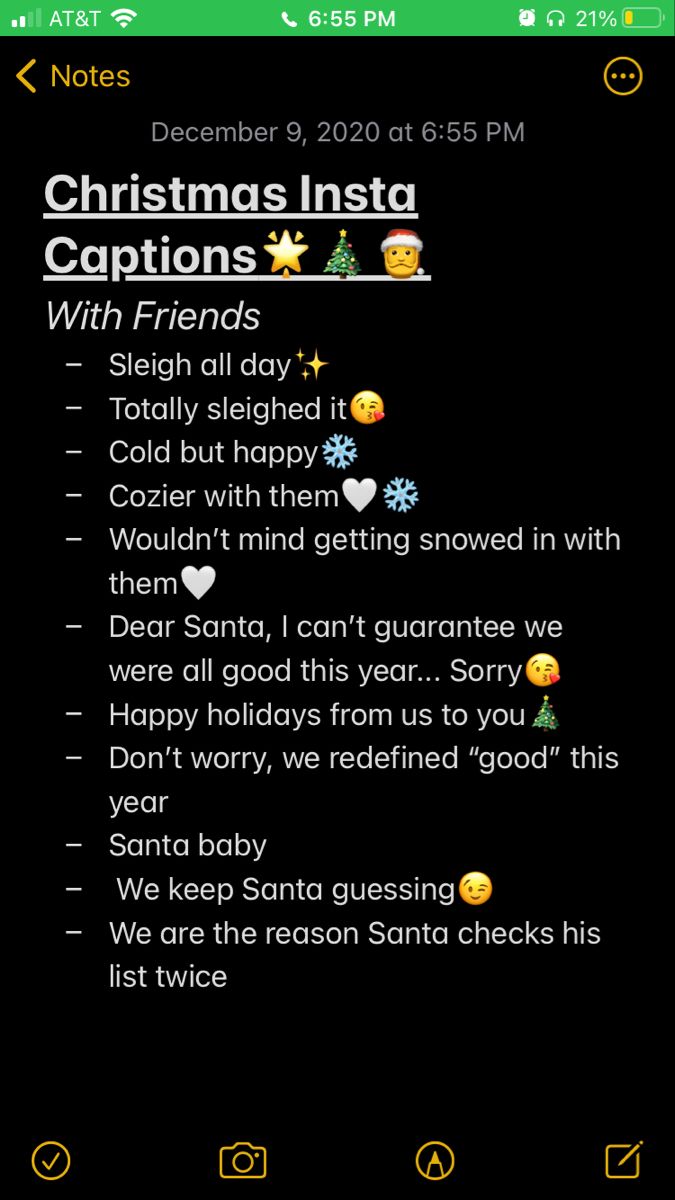 the christmas insta caption is displayed on an iphone screen, with other text