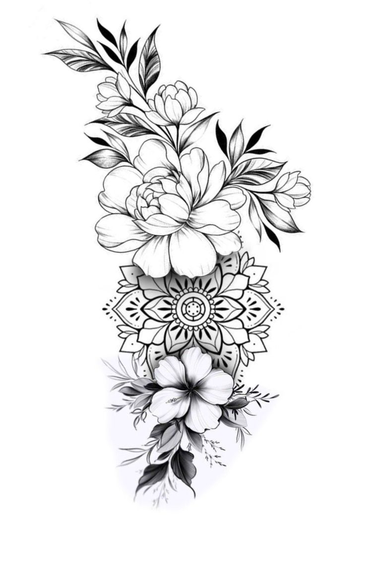 a black and white drawing of flowers