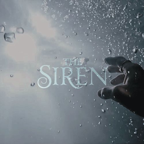 a hand reaching out to the sky with water droplets on it and the words the siren above them