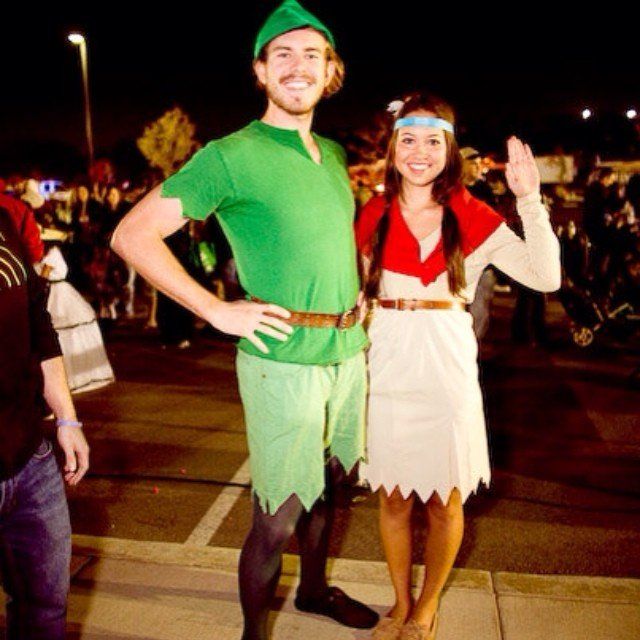 two people dressed up as peter pan and the legend of zelda at an outdoor event