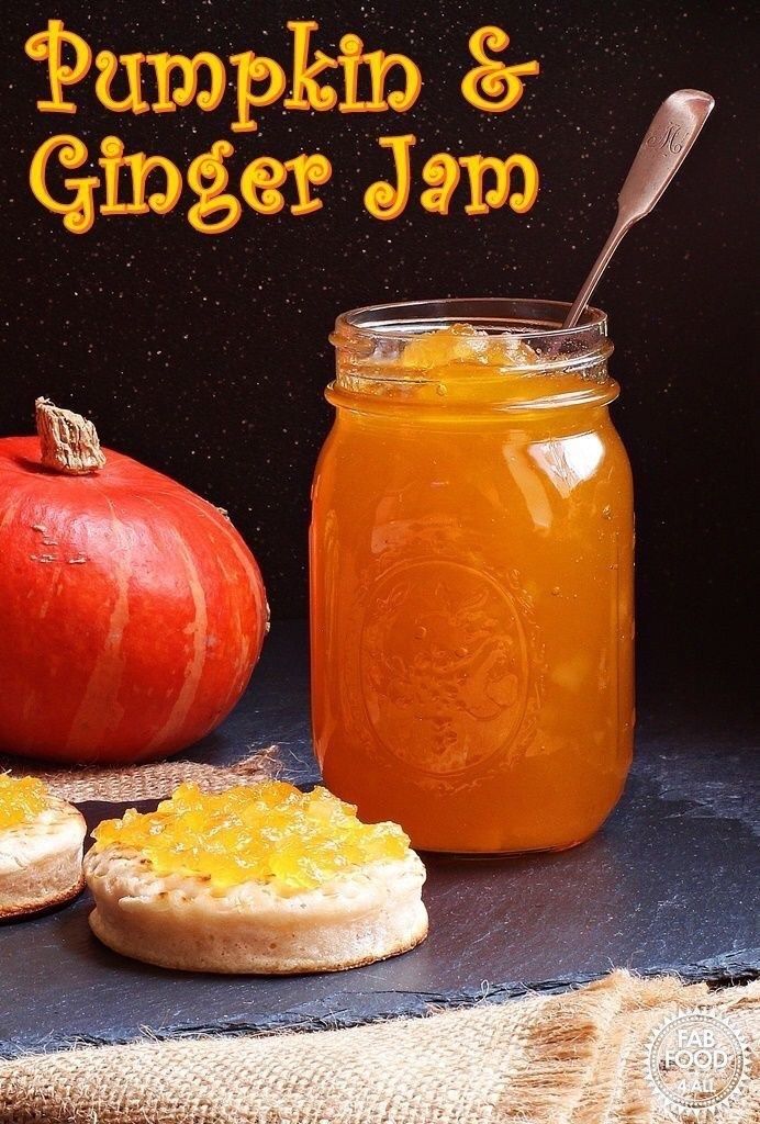 pumpkin and ginger jam in a mason jar next to two cookies