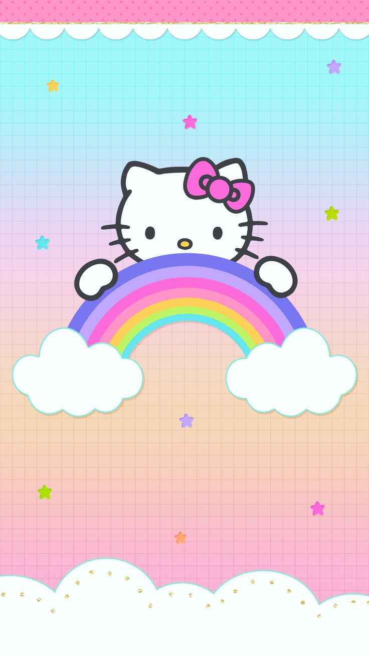 hello kitty wallpaper with rainbow and clouds