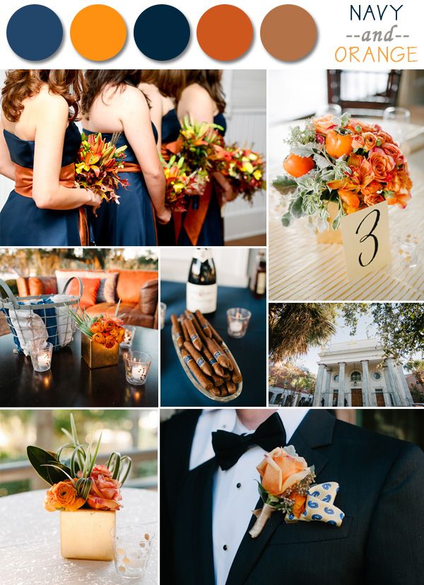 an orange and blue wedding color scheme