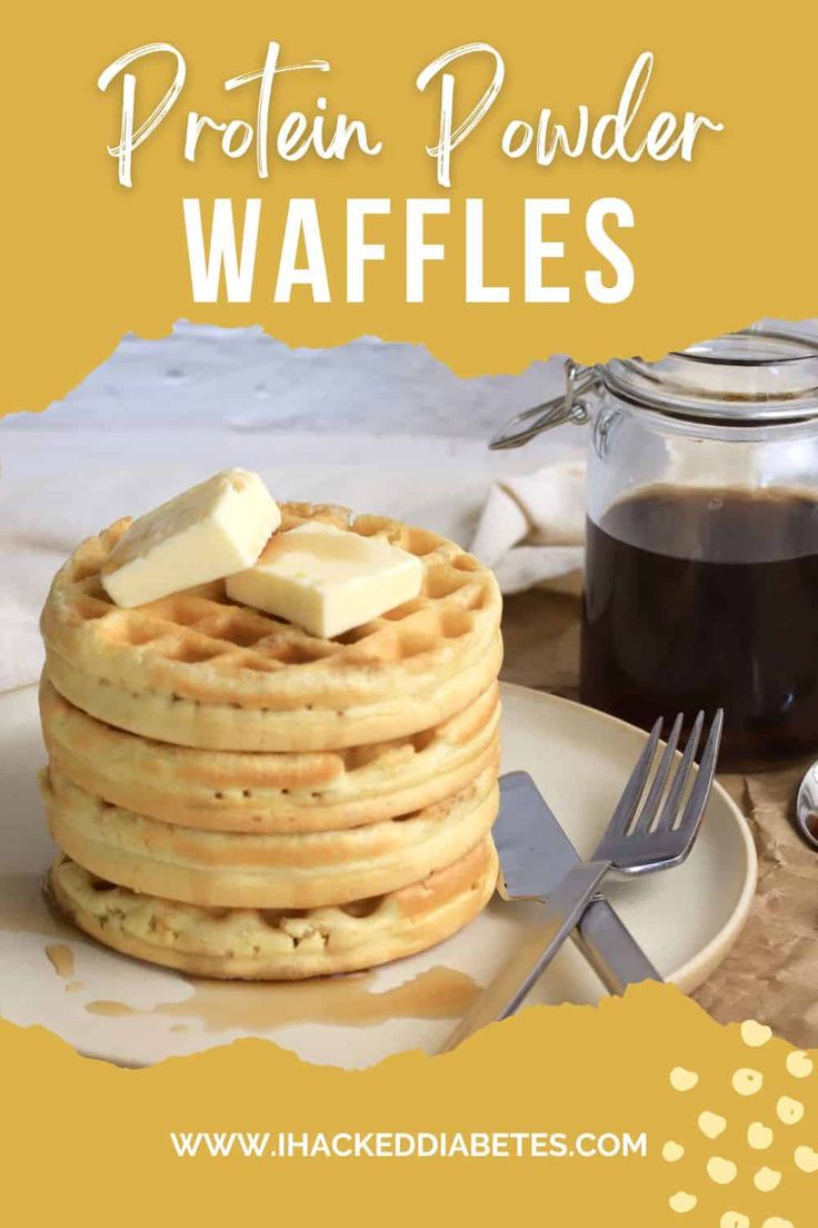 a stack of waffles sitting on top of a plate next to a cup of coffee