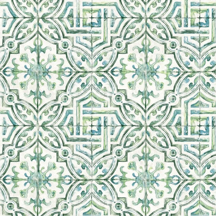 a green and white wallpaper with an intricate design