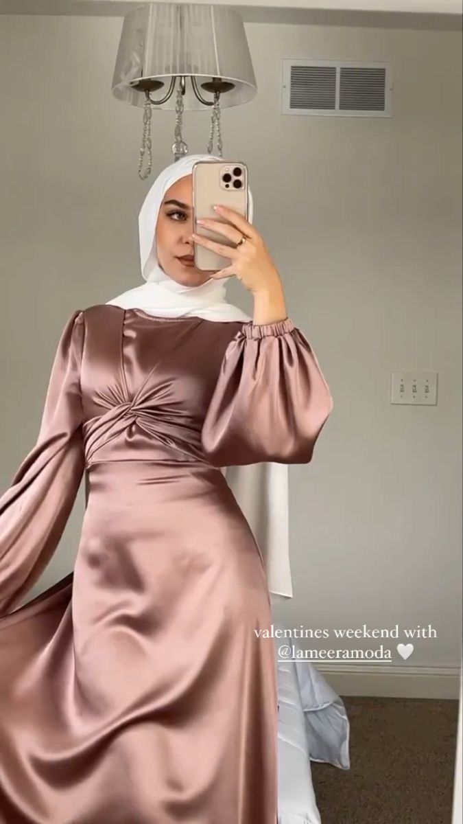 Pin on Outfits Satin Soiree Dress Hijab, Modest Satin Dress Hijab, Hijabi Dresses For Graduation, Hejab Dress Soirée, Graduation Dress Ideas Hijab, Hijabi Dresses Soiree Satin, Satin Hijab Outfit, Hijabi Satin Dress, Dresses To Wear To A Wedding Hijab