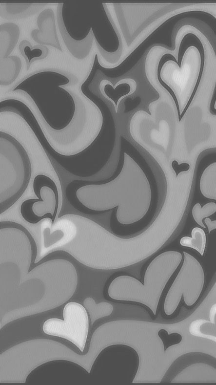 an abstract painting with hearts in black and white