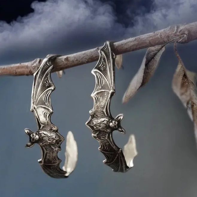 Antiqued Silver Tone Bat Hoop Earrings. Hang 1.25” Long. In New Condition. Nwt Goth Punk Halloween Bats Silver Punk Hoop Earrings For Party, Elvira Jewelry, Little Vampire, Accessories Goth, Hippie Wedding, Locket Bracelet, Vampire Bat, Gothic Earrings, Sweet Romance