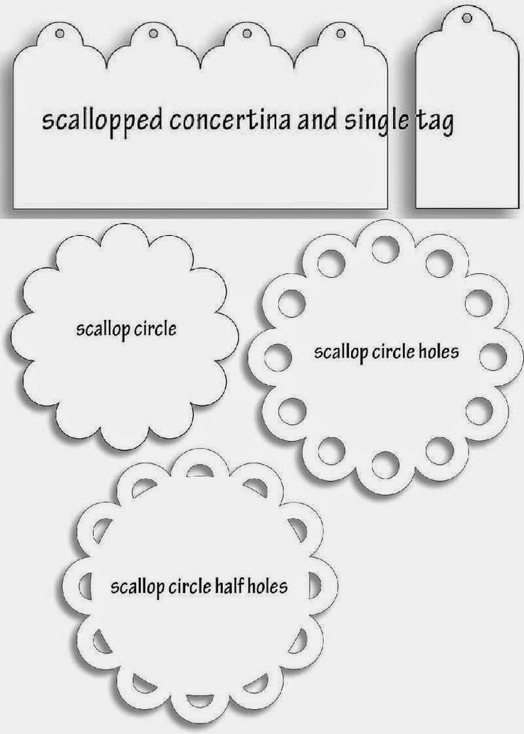 four circular tags with the words scalloped, concert and single tag