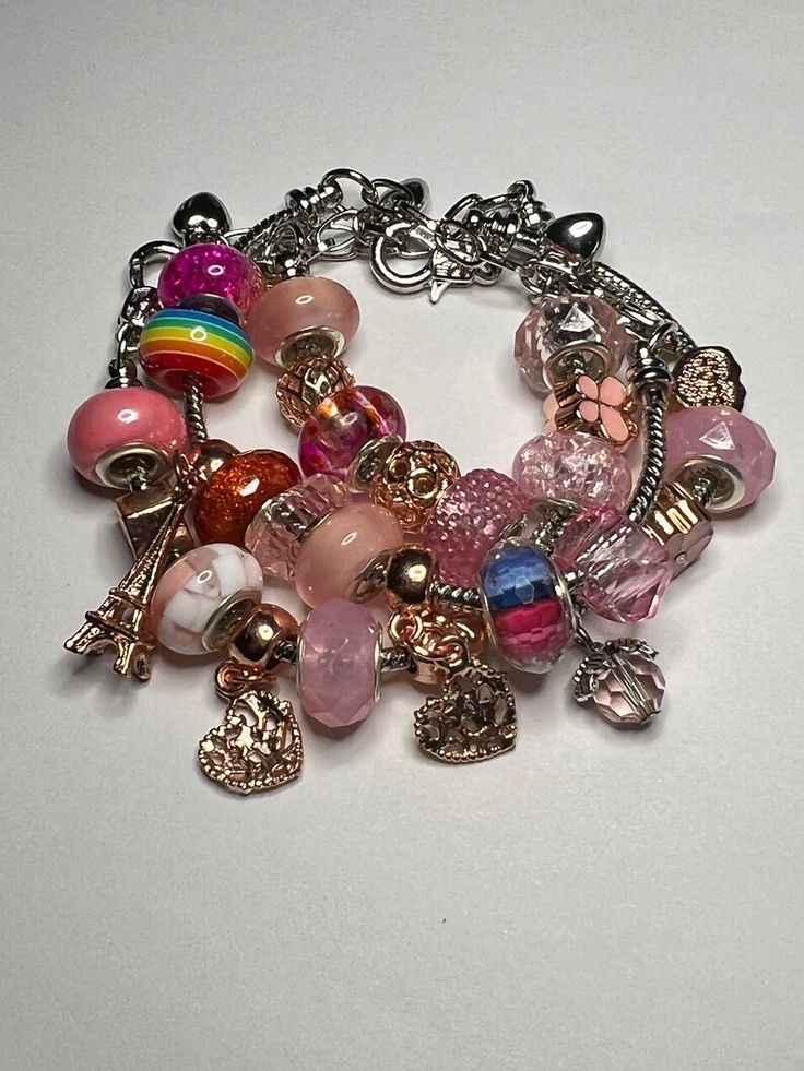 Silver Snake Bracelet With Charms - Etsy Trendy Pink Bracelets With Charms, Trendy Pink Charm Bracelets, Adjustable Pink Bracelet With Removable Charms, Pink Dangling Charms For Friendship, Adjustable Pink Friendship Charms, Rose Gold Metal Bracelet With Lobster Clasp, Trendy Pink Beaded Bracelets With Charms, Trendy Rose Gold Metal Charm Bracelet, Pink Metal Charm Bracelet With Charms