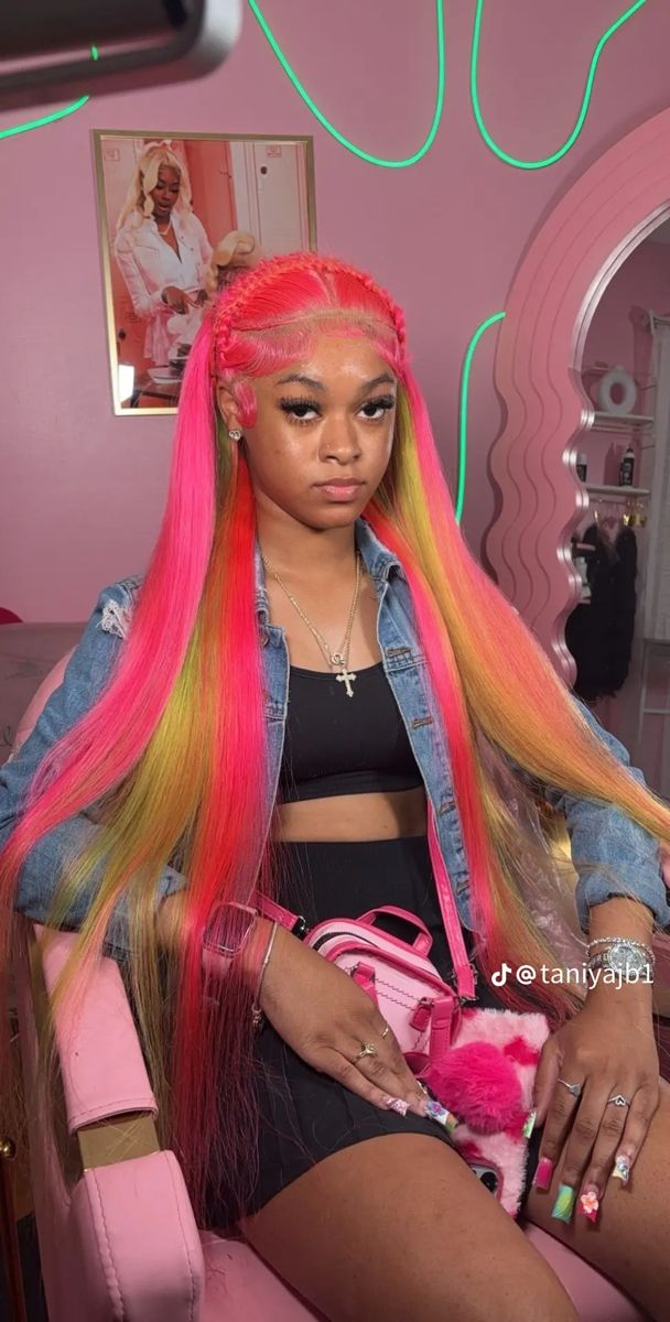 Colored Wig Styles, Colorful Hair Black Women, Different Color Wigs, Color Wig Hairstyles, Pink Wig Styles, Wig Color Ideas Black Women, Vacay Hairstyles, Colorful Lace Front Wigs, Weave Hair Color