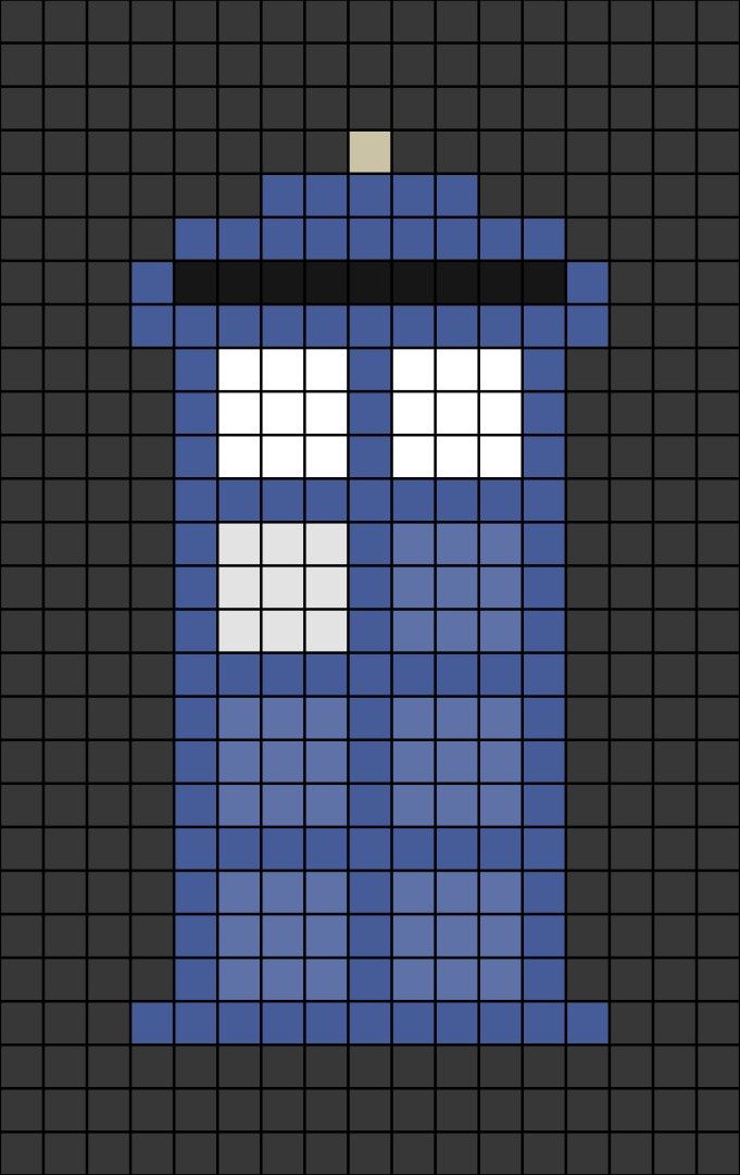 A pixel art template of the Tardis from Doctor Who. Doctor Who Pixel Art, Doctor Who Perler Beads, Tardis Pixel Art, Dr Who Crochet Patterns Free, Dr Who Crochet, Doctor Who Diy, Dr Who Knitting Patterns, Doctor Who Alpha Pattern, Doctor Who Cross Stitch Patterns Free