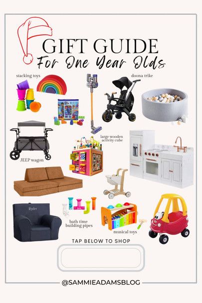 the gift guide for one year olds includes toys, books, and other things to buy