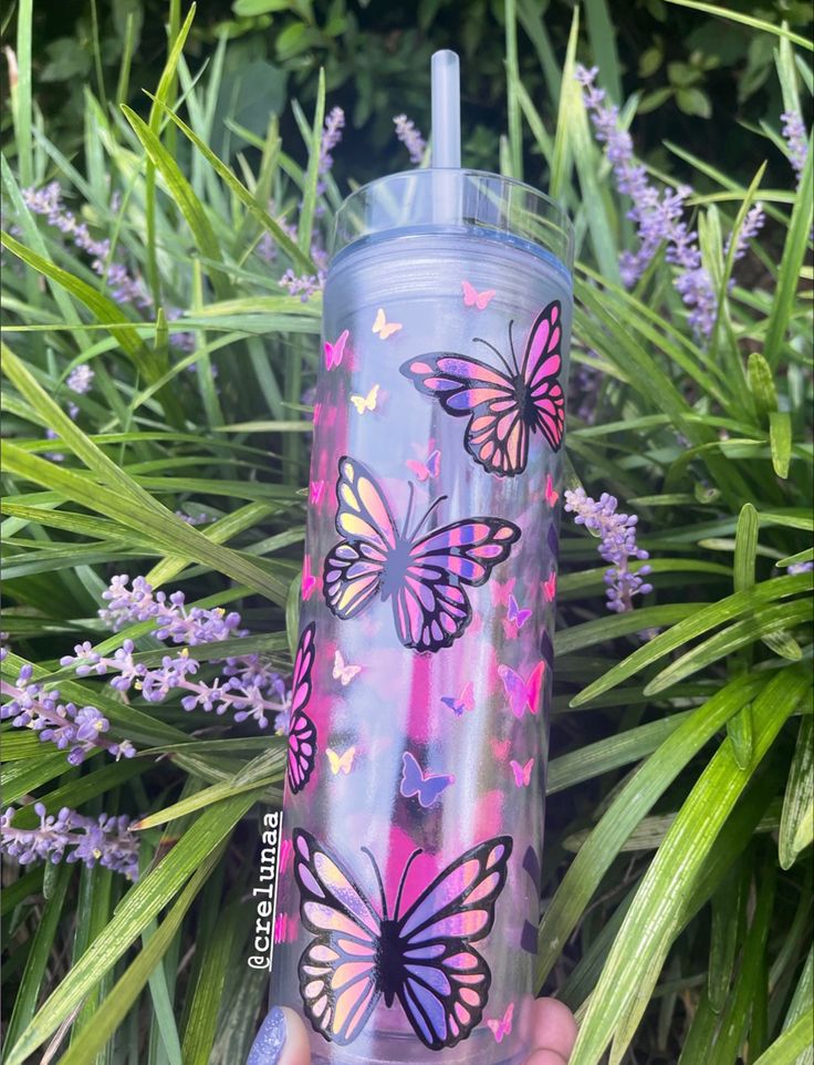 Holographic, Acrylic Tumbler, Purple butterflies, small business, outdoors, flowers, Holographic Butterfly, Butterfly Tumbler, Glitter Tumbler Cups, Cute Water Bottles, Acrylic Tumbler, Acrylic Tumblers, Custom Cups, Boutique Interior, Flavored Water