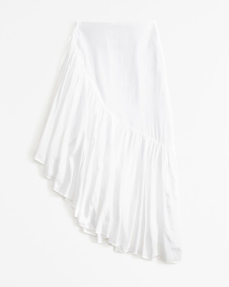 Women's Asymmetrical Ruffle Maxi Skirt | Women's Bottoms | Abercrombie.com Summer Asymmetrical Voluminous Maxi Skirt, Voluminous Layered Hem Maxi Skirt For Summer, Summer Voluminous Asymmetrical Maxi Skirt, Chic Flowy Maxi Skirt With Asymmetrical Hem, Chic Summer Maxi Skirt With Layered Hem, Chic Summer Skirt With Layered Hem, Summer Asymmetrical Maxi Skirt With Ruffle Hem, Chic Asymmetrical Hem Gathered Skirt Bottoms, Chic Asymmetrical Hem Gathered Skirt